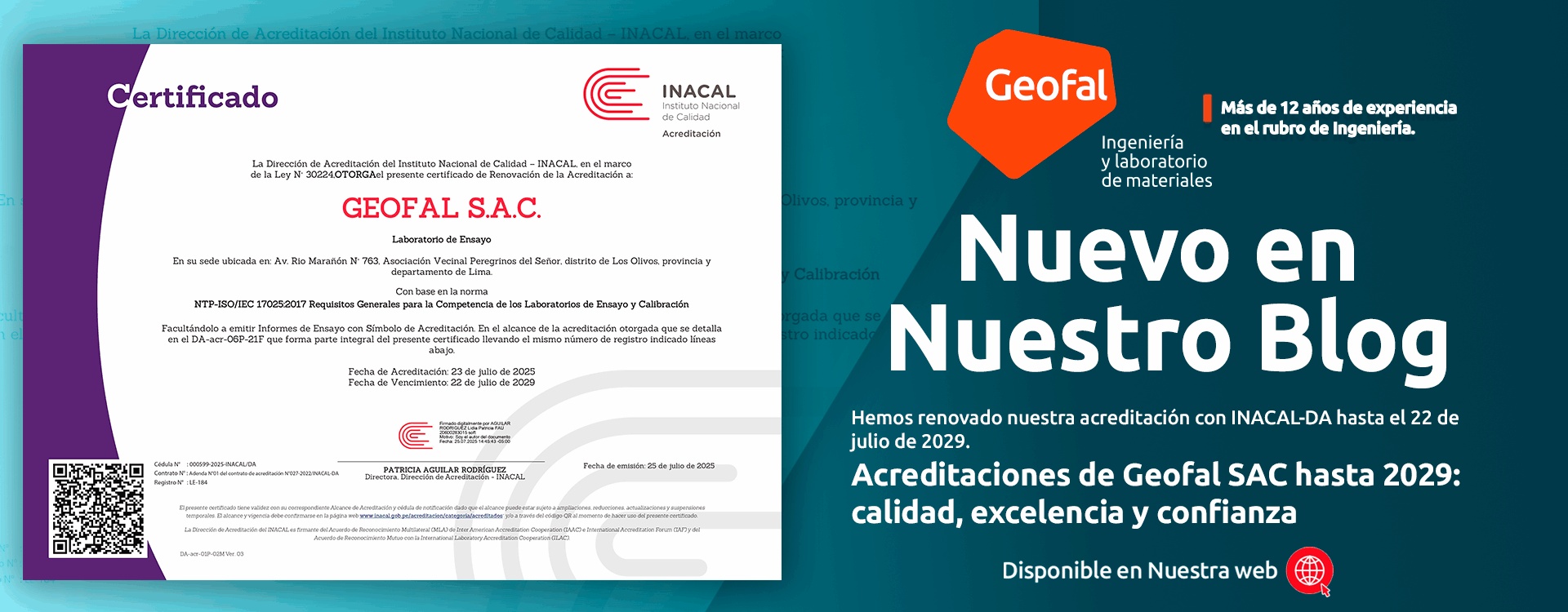 Acreditaciones de Geofal SAC hasta 2029