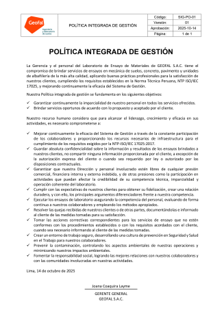 Política integrada de Gestión geofal